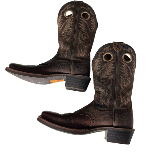 Ariat Workhog Pull-On Western Boots Men’s 10B Square Toe Cowboy Leather Brown - Picture 4 of 11